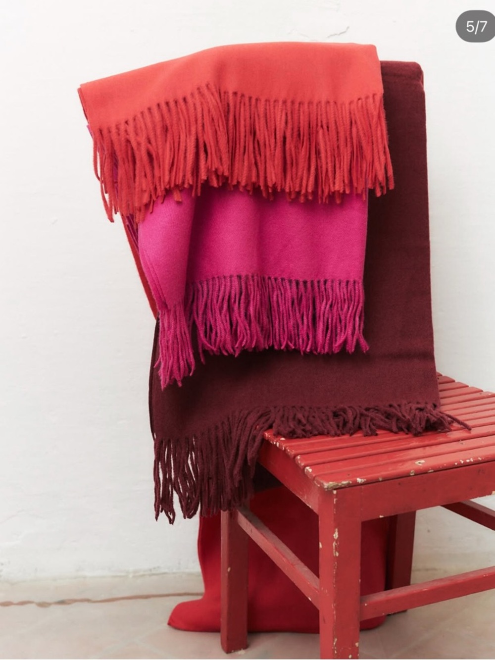 Neiman Marcus Magenta-Red 100% Wool Fringe Scarf